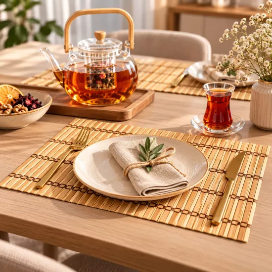 2’li Bambu Amerikan Servis Seti | Doğal Masa Matı